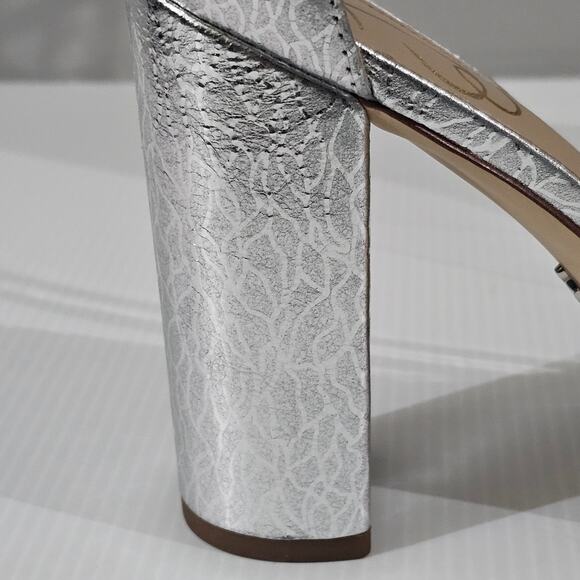Sam Edelman Yaro Block Heel Sandal Women 9 Metallic Silver Evening Wedding Party - Picture 5 of 16